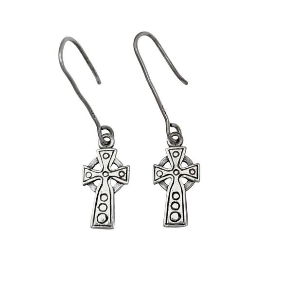 Celtic Religious Cross Dangle Earrings | Vintage Sterling Silver 925 - Picture 1 of 5